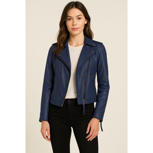 Joie Ailey Leather Moto Jacket in Sergeant Blue - Picture 1 of 16